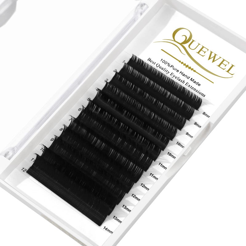 QUEWEL لوازم تمديد الرموش QUEWEL 0.10 C Curl Mix-8-14mm تمديدات رموش فردية كلاسيكية | اختياري 0.03/0.05/0.07/0.10/0.15/0.20 C/D فردية 8-25mm مزيج 8-14mm 15-20mm 20-25mm | (0.10 C MIX-8-14mm) - Image 1